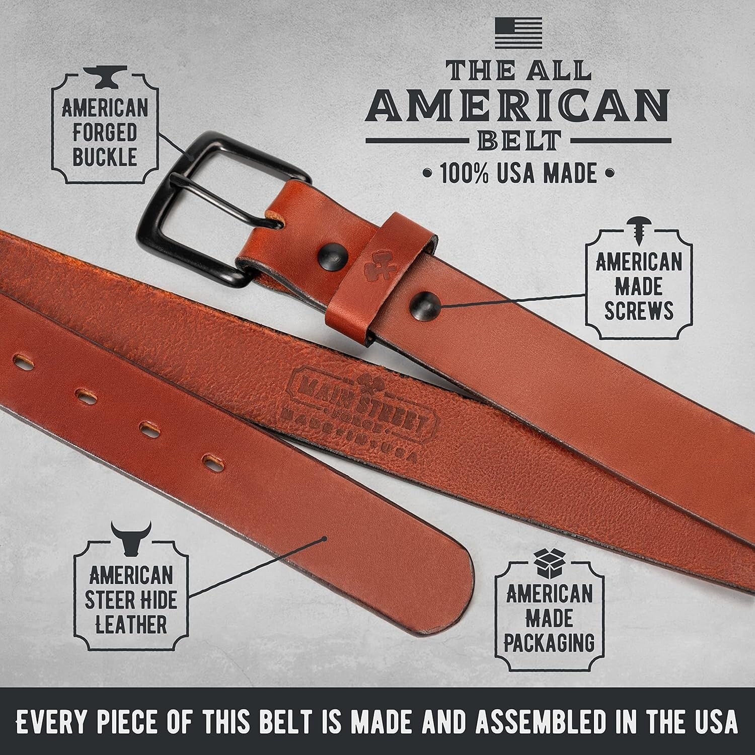 All American Veg-Tanned Leather Belt - Lifetime Warranty for Men’s 42" Fit