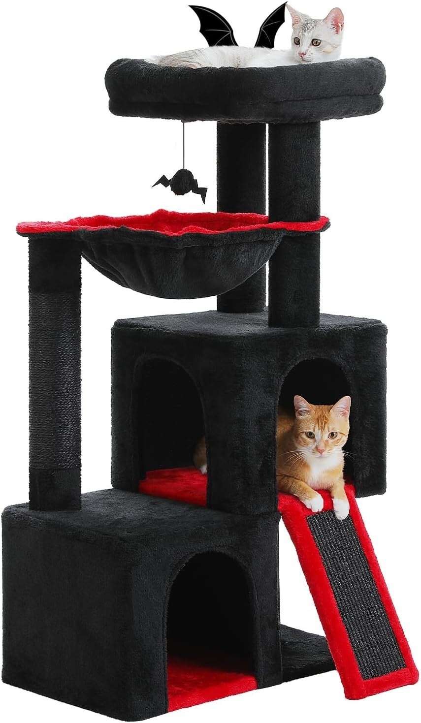 Large Black Cat Tower - 41" Gothic Style with Padded Perch and Scratching Pad