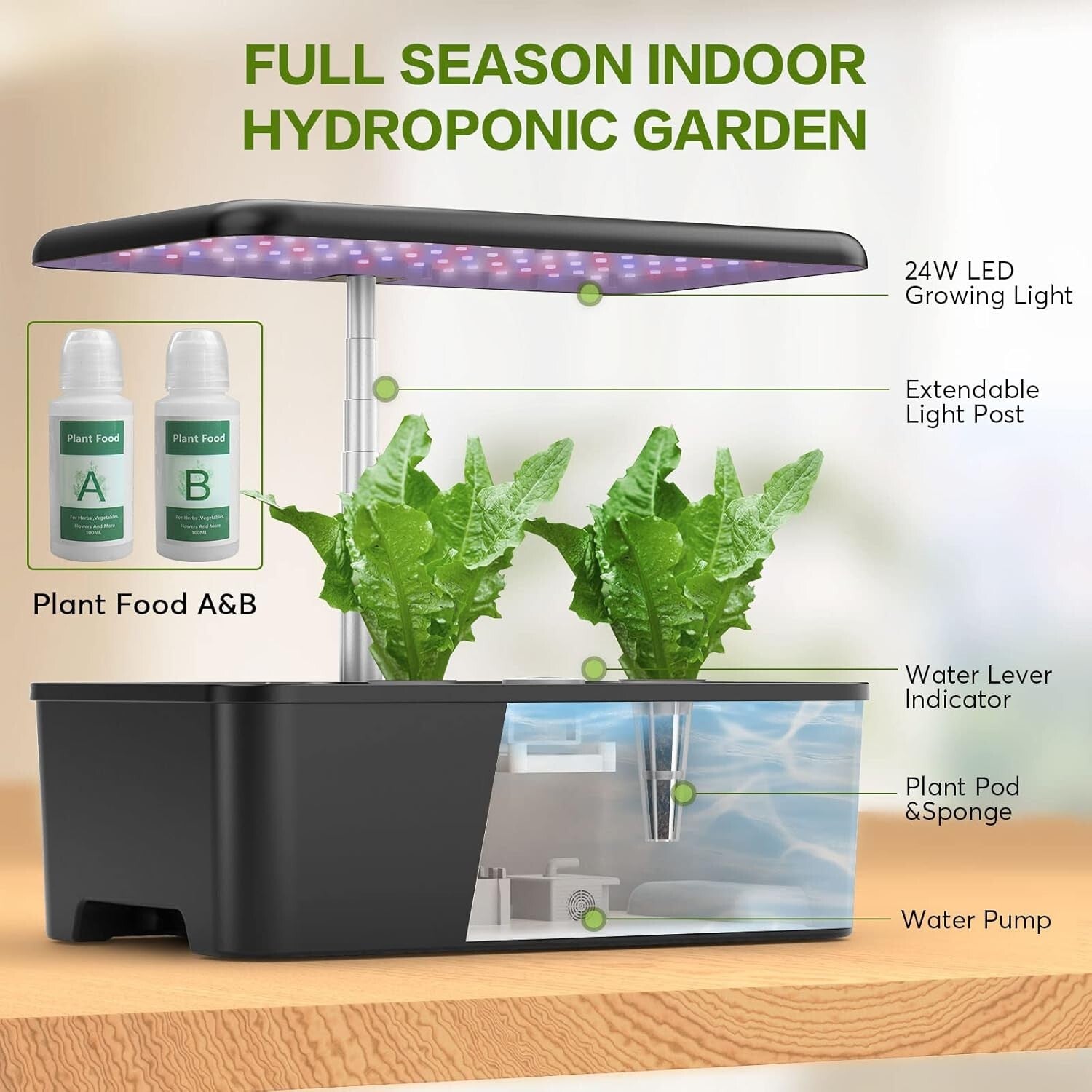 Indoor Hydroponics Growing System with LED Grow Light - 12 Pods Mini Garden Kit