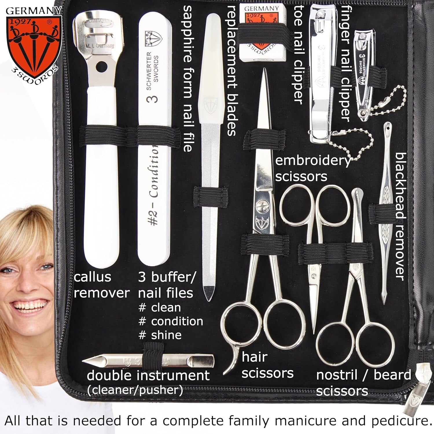 Luxury 23-Piece Nail Care Set with Professional Steel Implements in Leather Case
