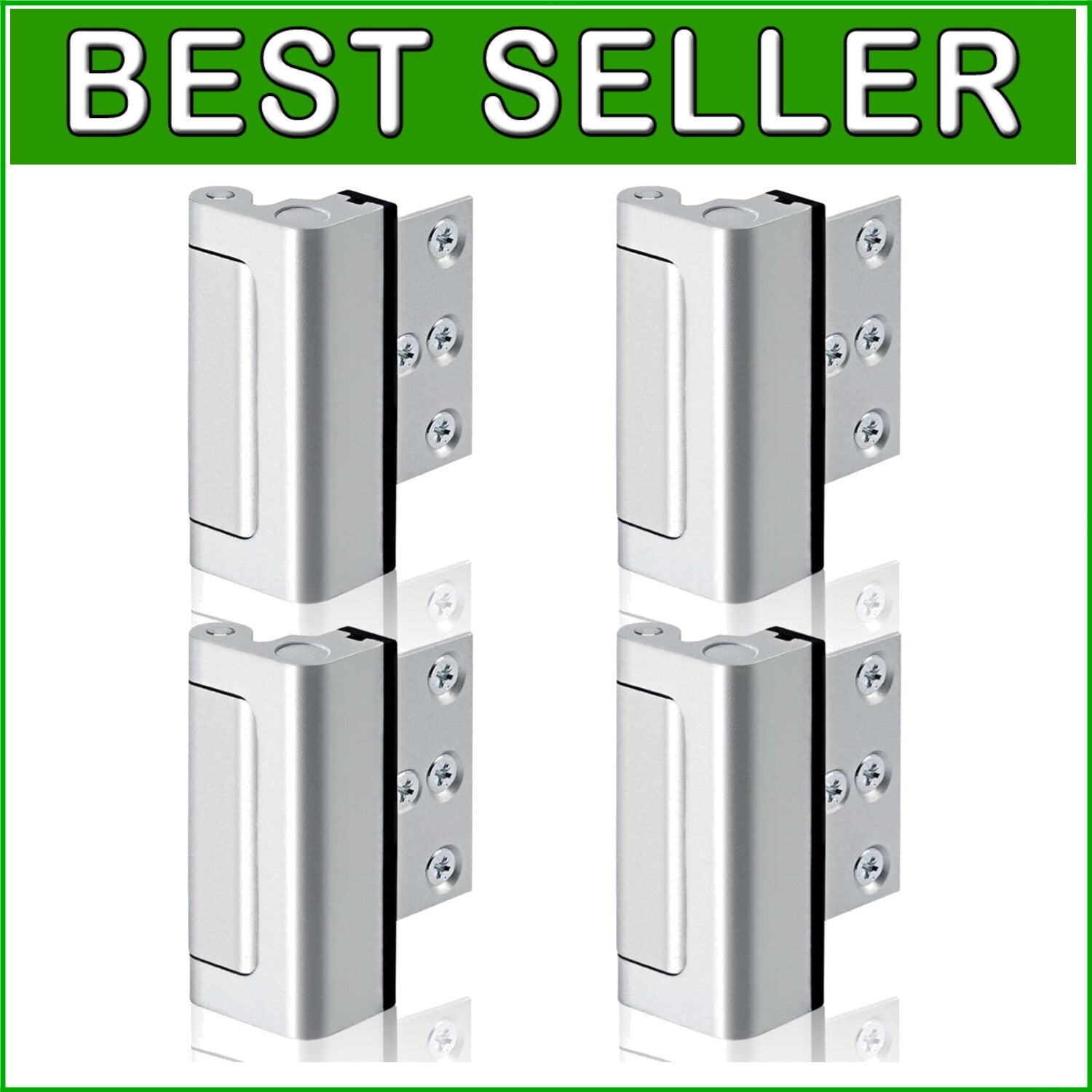 4-Pack Childproof Door Reinforcement Locks - High Security Aluminum Finish