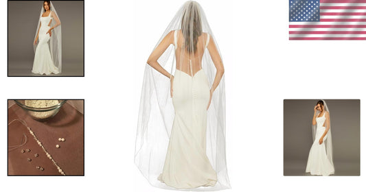 Elegant Fingertip Length Bridal Veil with Pearls and Crystals - Tulle Perfection