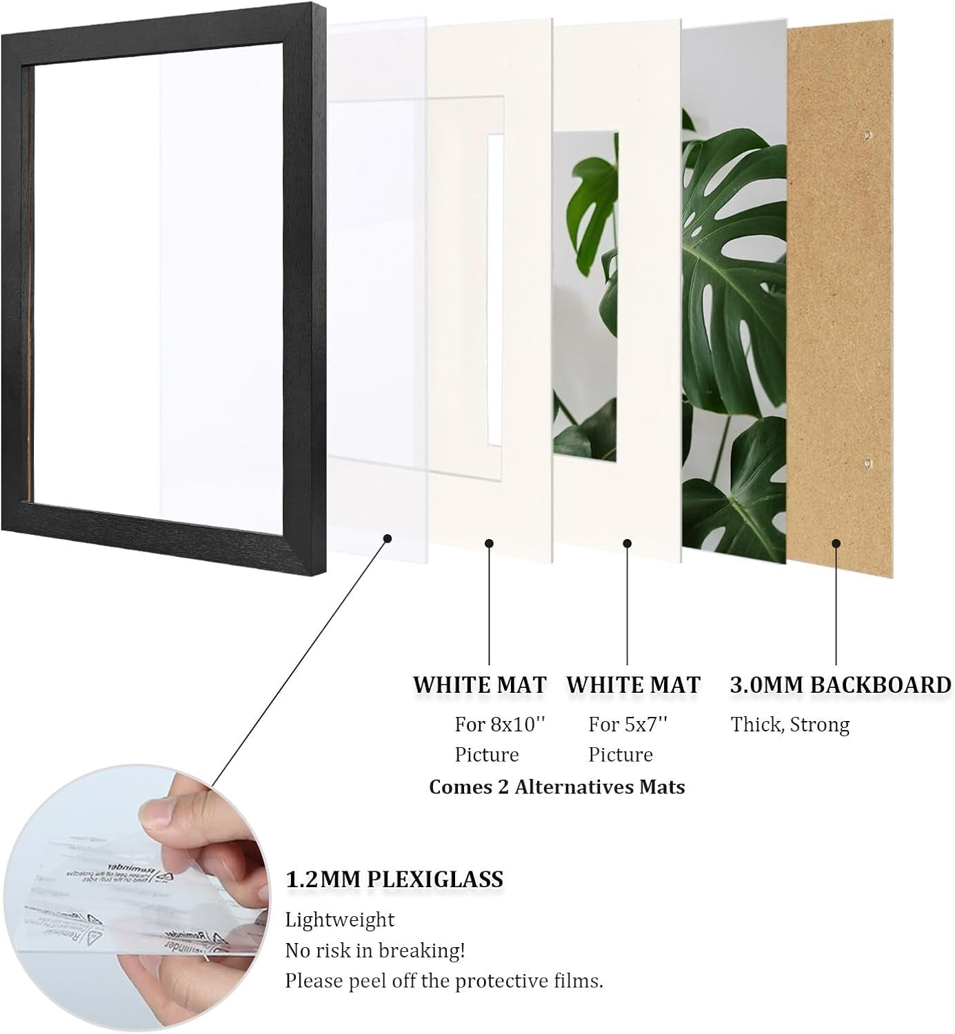 Elegant 11x14 Solid Wood Picture Frames 4PCS with Plexiglass Cover - Black