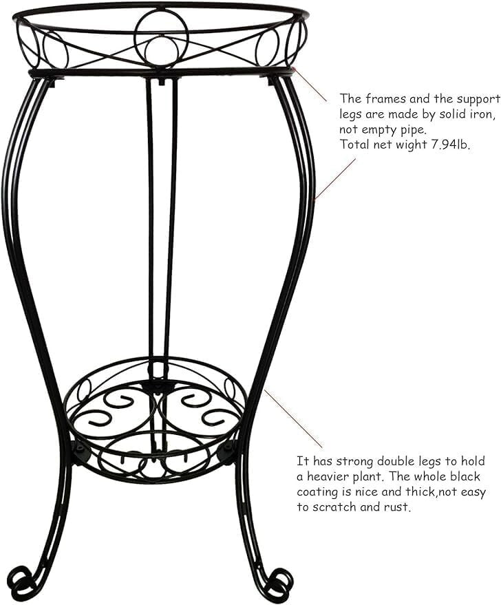 Black Powder-Coated 2-Tier Plant Stand - Heavy Duty for Indoors & Outdoors