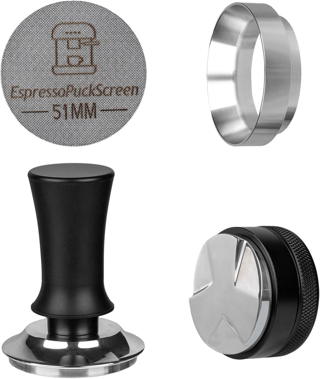 Professional 51mm Espresso Tamper Set: Adjustable Distributor & Puck Screen