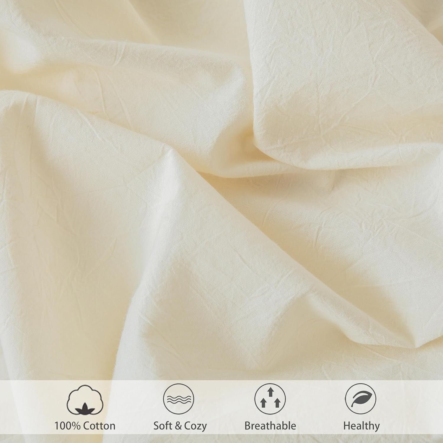 Queen Fitted Bottom Sheet - 100% Washed Cotton, Cream White, 17" Deep Pocket