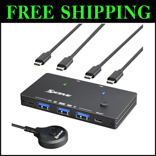 Compact USB 3.2 2 in 4 Out Switch for Dual USB-C Laptops – Includes C-C Cables