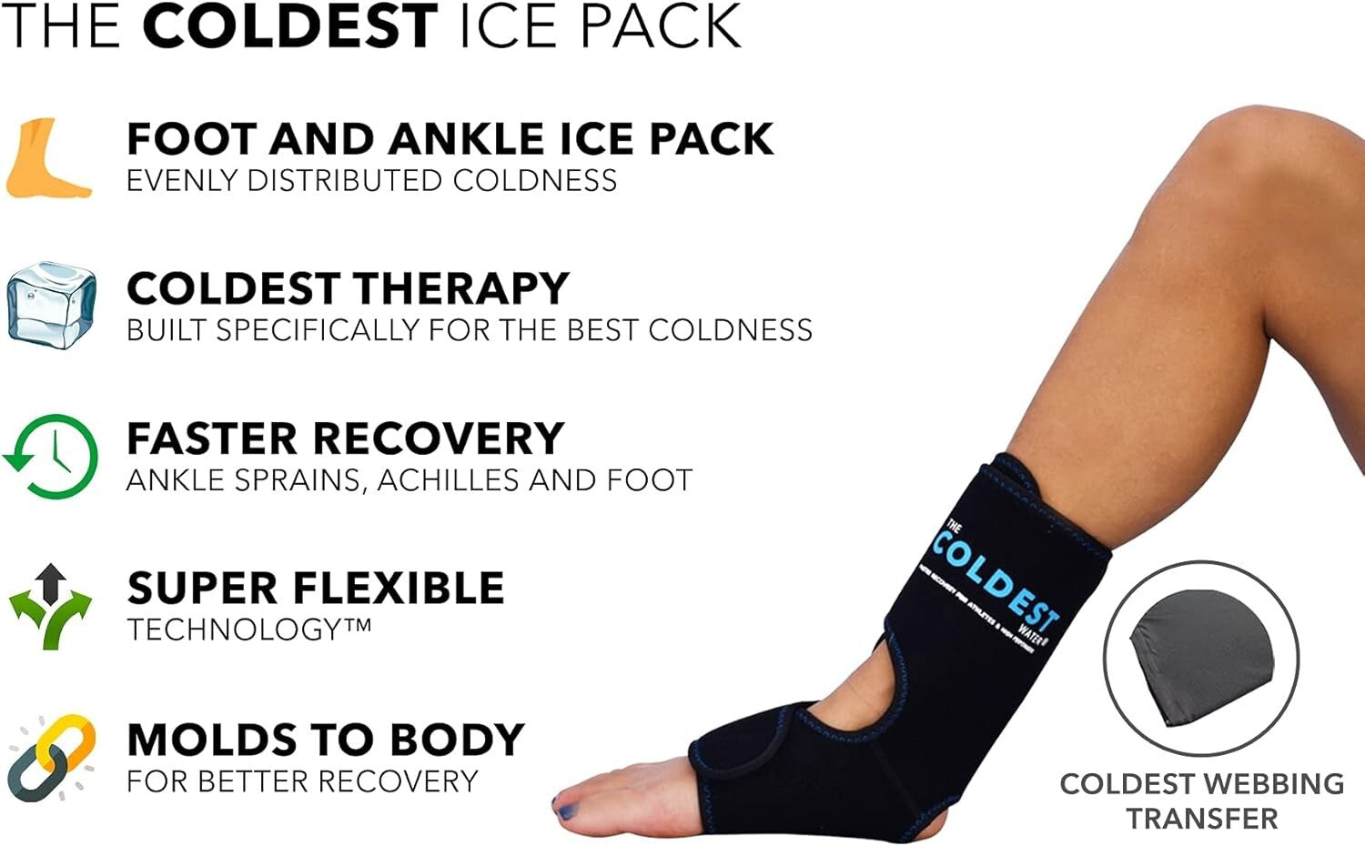 Cold Therapy Ankle Ice Wrap with 2 Gel Packs - Ideal for Injuries & Recovery