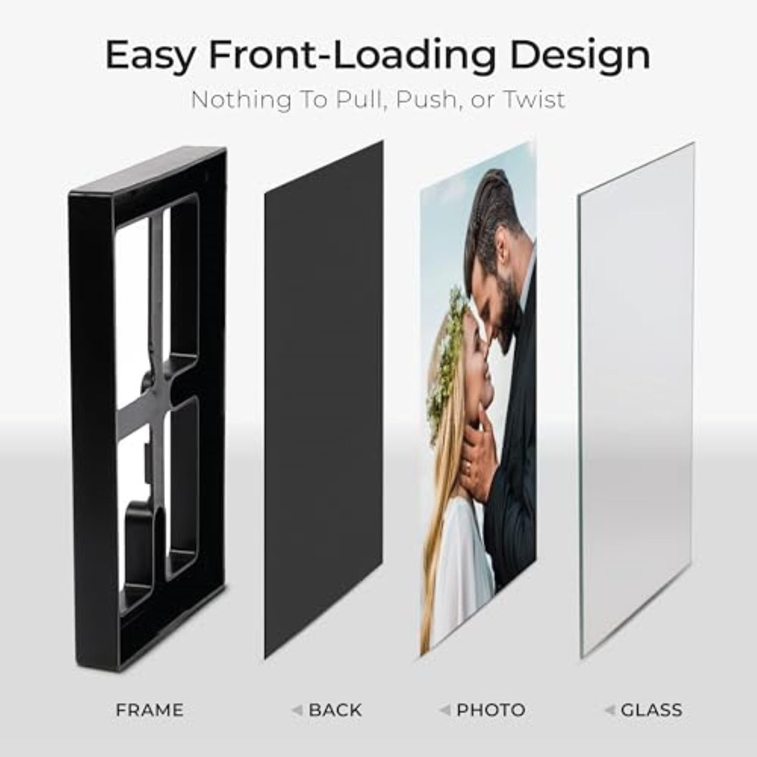 Durable Black Picture Frame Set - 6-Pack Front Loading, Easy Photo Changes