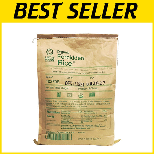 Nutritious Organic Black Rice - Whole Grain, Gluten-Free & Vegan - 11lb Bag