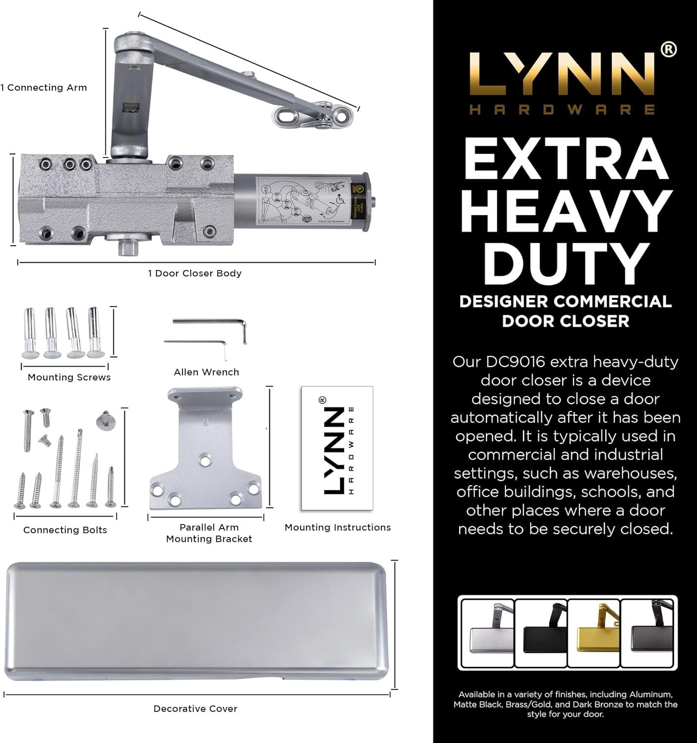 Surface-Mounted Automatic Door Closer, UL-Certified for Safety in Busy Areas