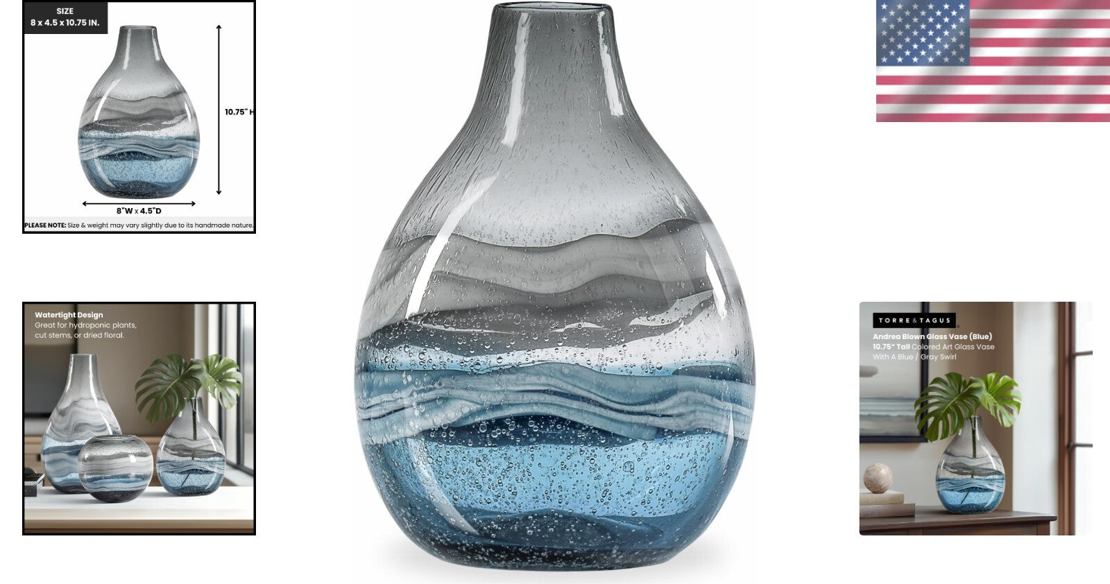 Unique 11" Blue Glass Centerpiece Vase - Perfect for Contemporary Interiors