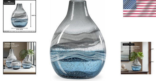 Unique 11" Blue Glass Centerpiece Vase - Perfect for Contemporary Interiors