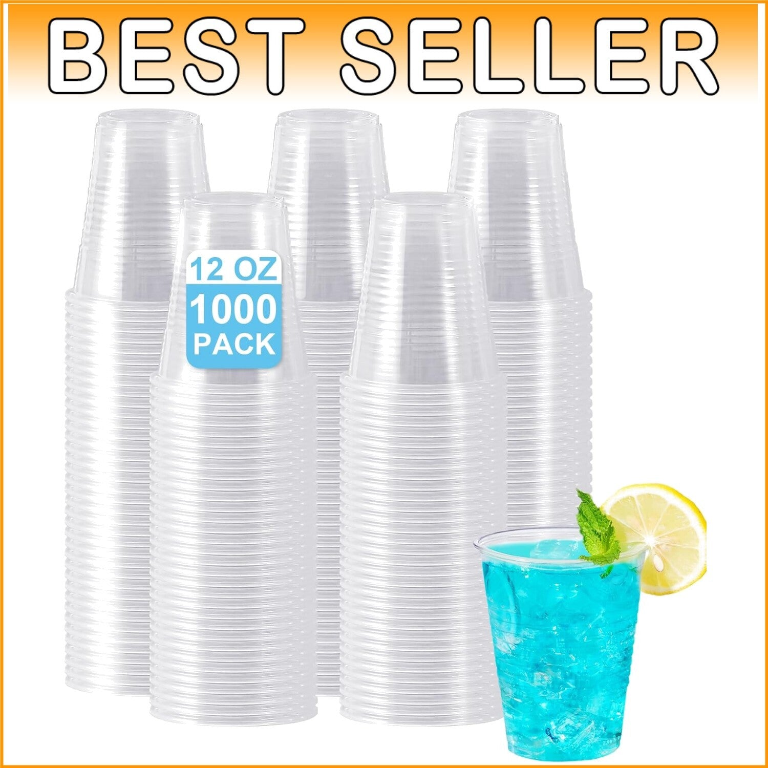1000 Count Clear Plastic Cups, 12 oz - Perfect for Smoothies, Iced Drinks & More