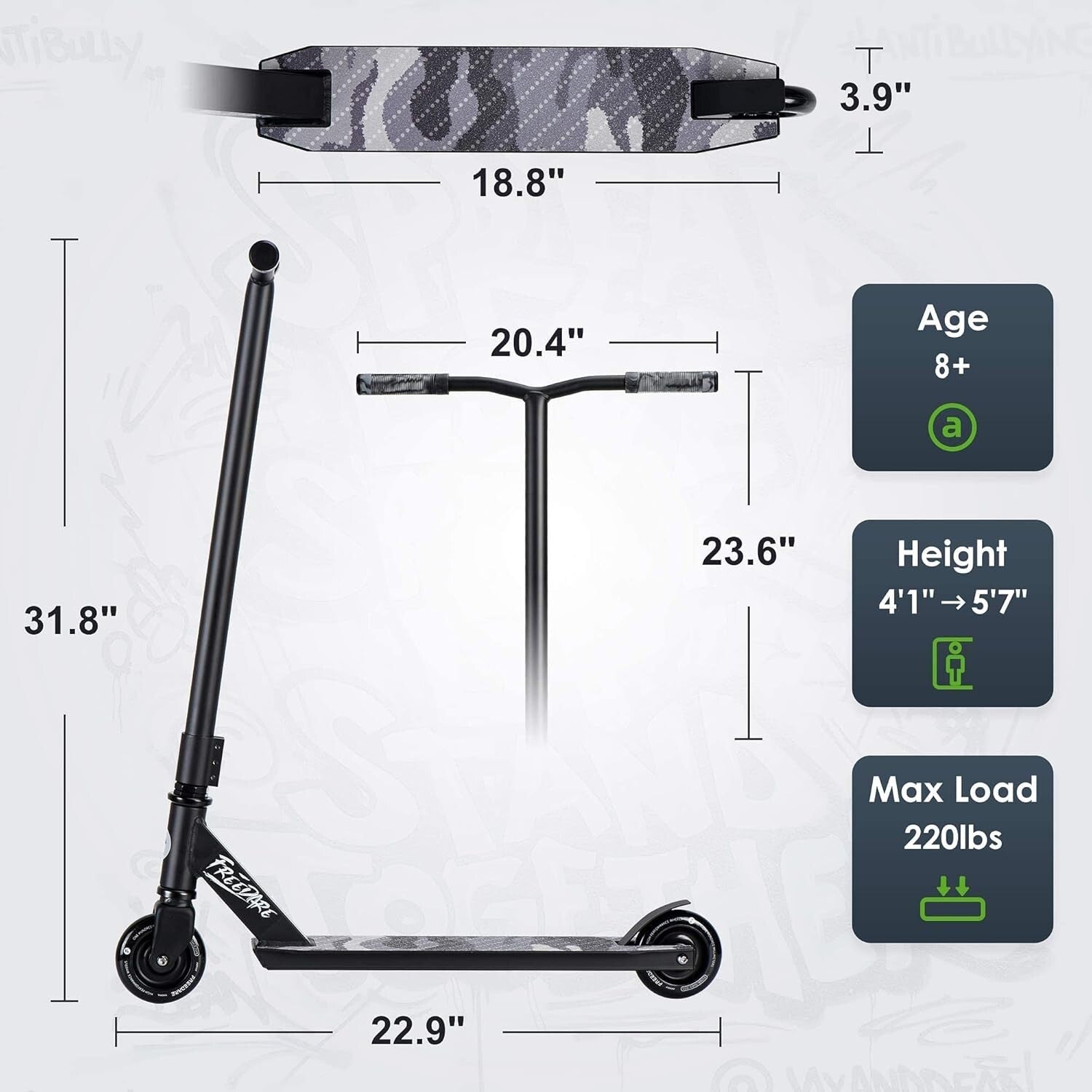 Durable Aluminum Trick Scooter for Beginners & Intermediate Riders - Black