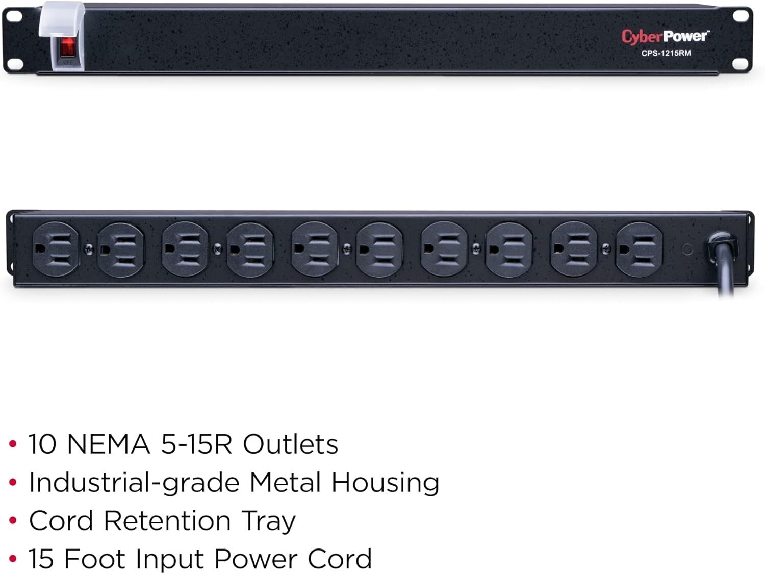 Versatile 1U Rackmount Power Distribution Unit - 10 Outlets, 15A, 15ft Cord