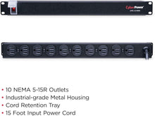 Load image into Gallery viewer, Versatile 1U Rackmount Power Distribution Unit - 10 Outlets, 15A, 15ft Cord