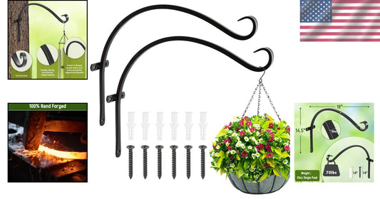 Set of 2 Heavy Duty 18 Inch Outdoor Plant Hooks - Rust Resistant Wall Mount