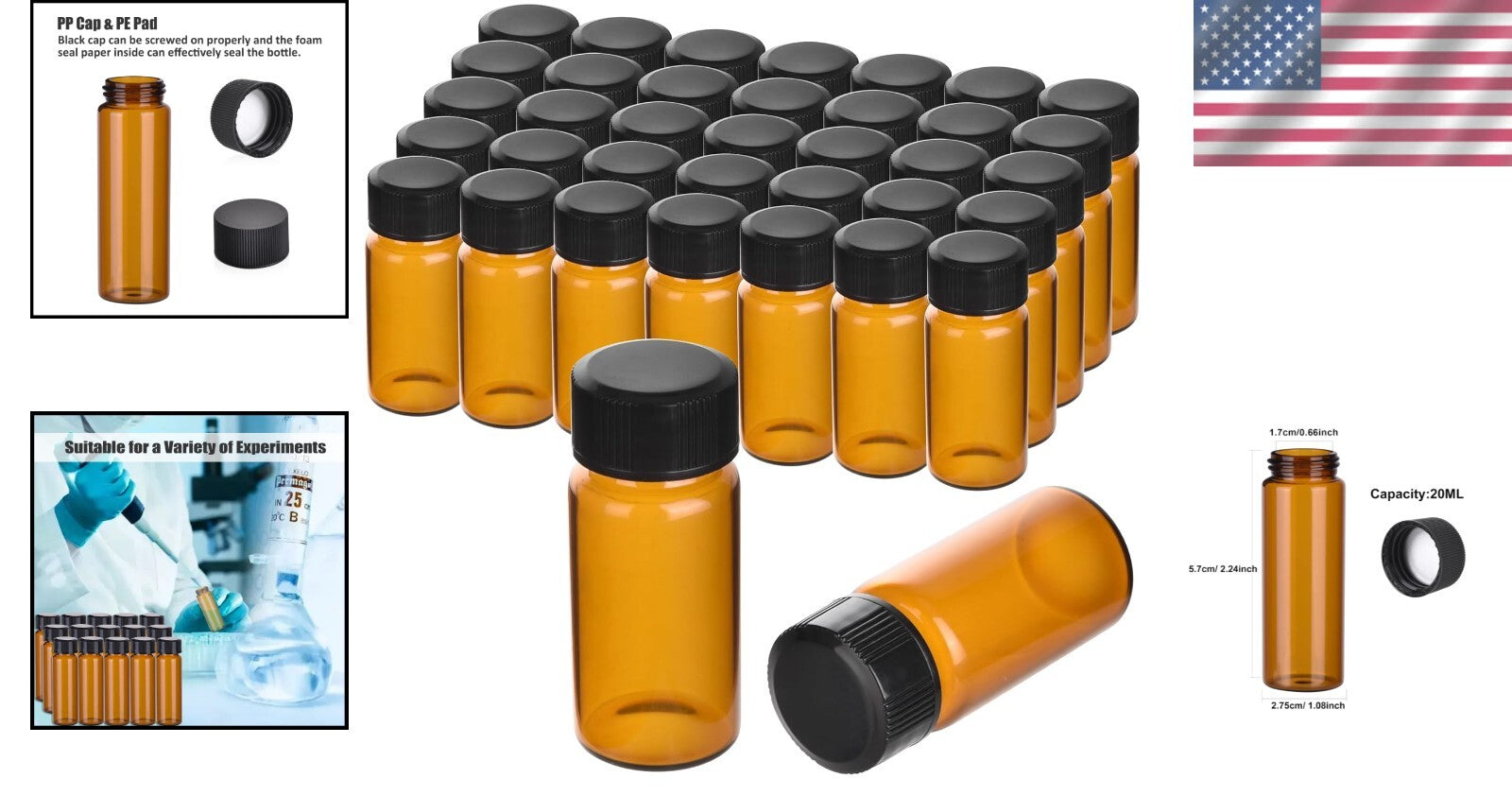 Professional Pack of 100 Leakproof 20ML Glass Vials - Ideal for Labs and Home