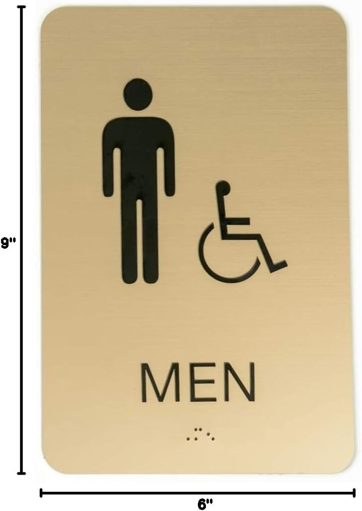 Durable Gold Acrylic Restroom Signs Set - 6" x 9" with Braille Accessibility