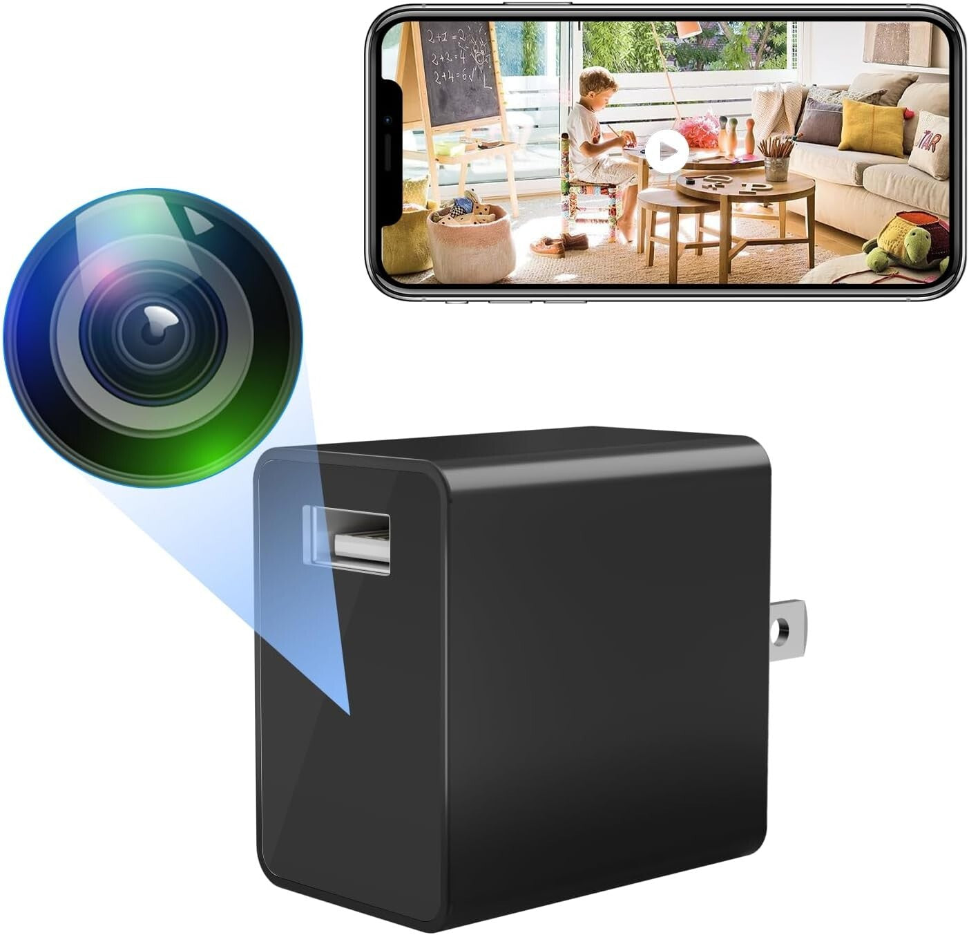 Discreet 1080P Wi-Fi Camera Charger - Motion Detection & 140-Degree Wide Angle