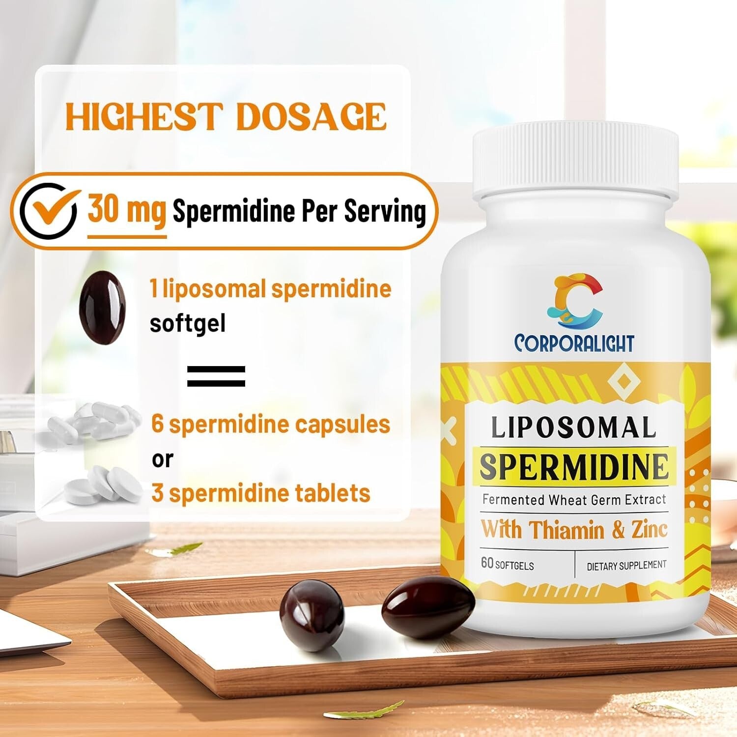High-Potency 30mg Liposomal Spermidine Supplement - 99% Absorption, 180 Softgels