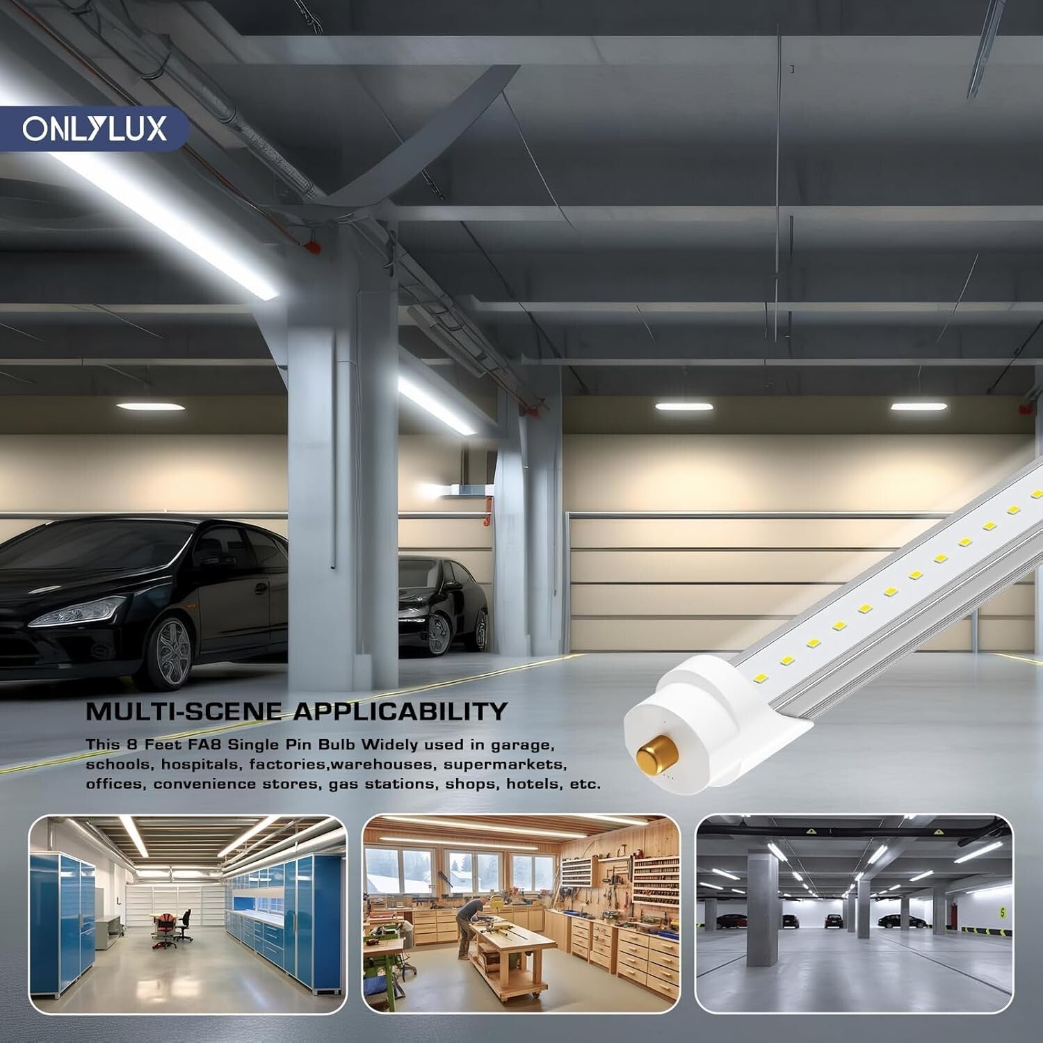 Efficient 8ft LED T8 Bulbs, 40W 4800LM, 6000K Clear Cover - Indoor Use 10 Pack