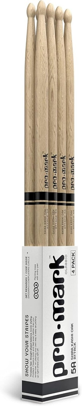 5A Shira Kashi Oak Drumsticks - 4 Premium Pairs with Oval Tip, Buy 3 Get 1 Free