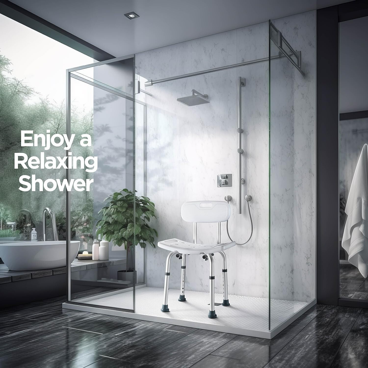 Adjustable Shower Chair Set of 3 - Includes Back Scrubber & Anti-Slip Safety