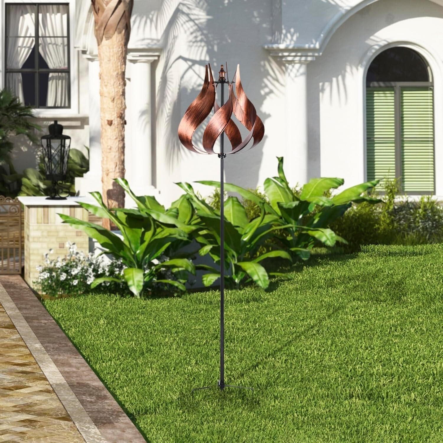 Kinetic Tulip Windmill Spinner - 70" Copper Garden Décor for Patios and Yards