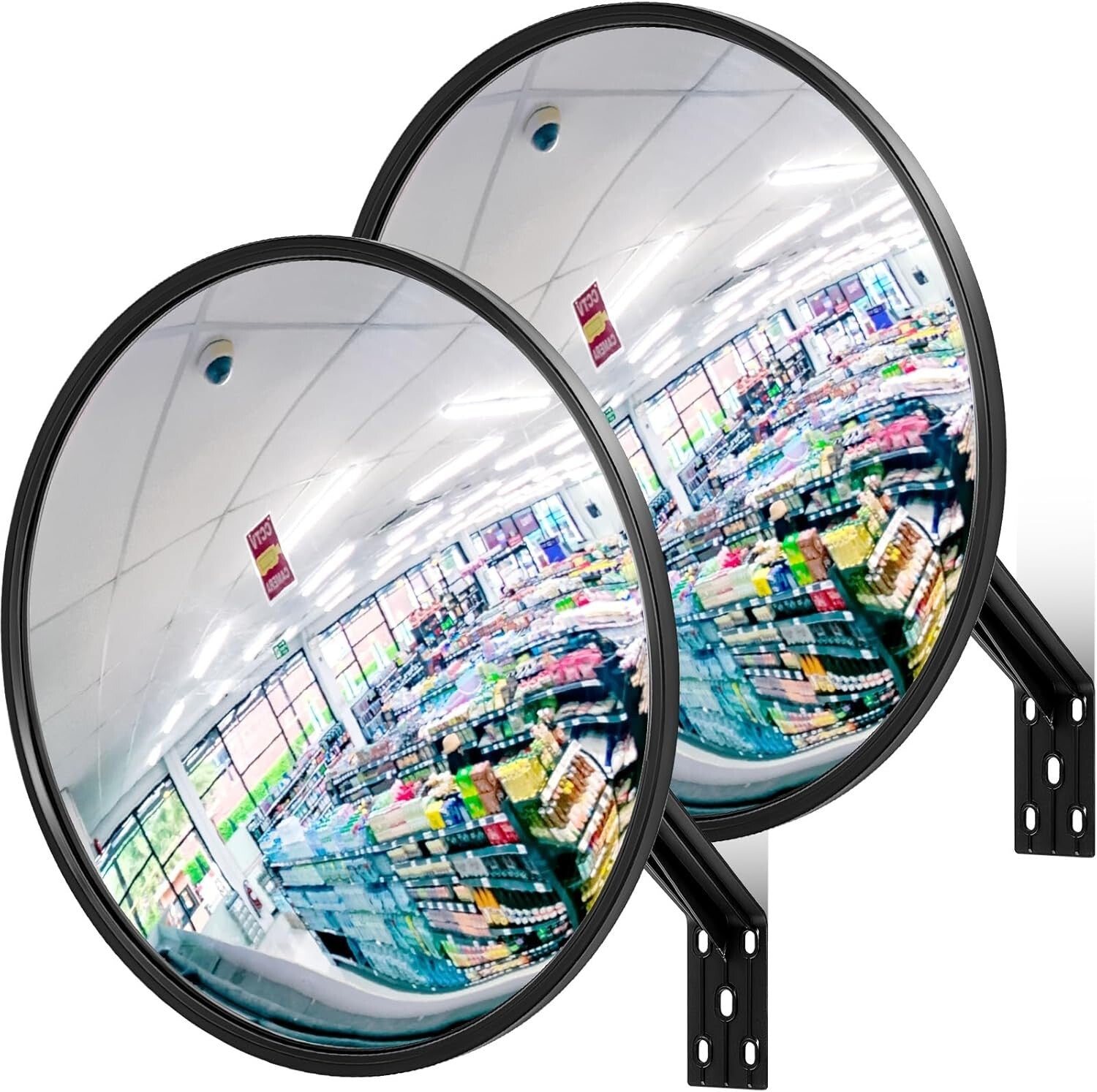 Durable Acrylic 24-Inch Convex Traffic Mirrors with Mounting Bracket - 2-Pack