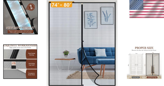 Durable Fiberglass Magnetic Screen Door for French Sliding Doors - Easy Install
