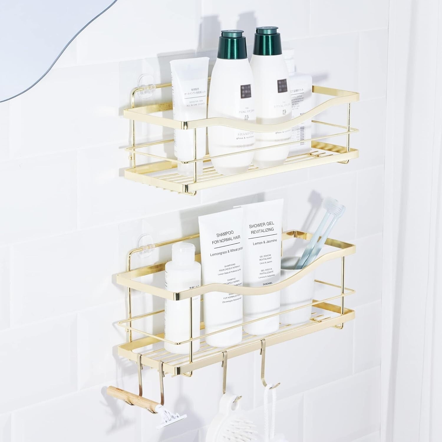 Elegant Gold Stainless Steel Self-Adhesive Shower Caddy - Wall Shelf Organizer