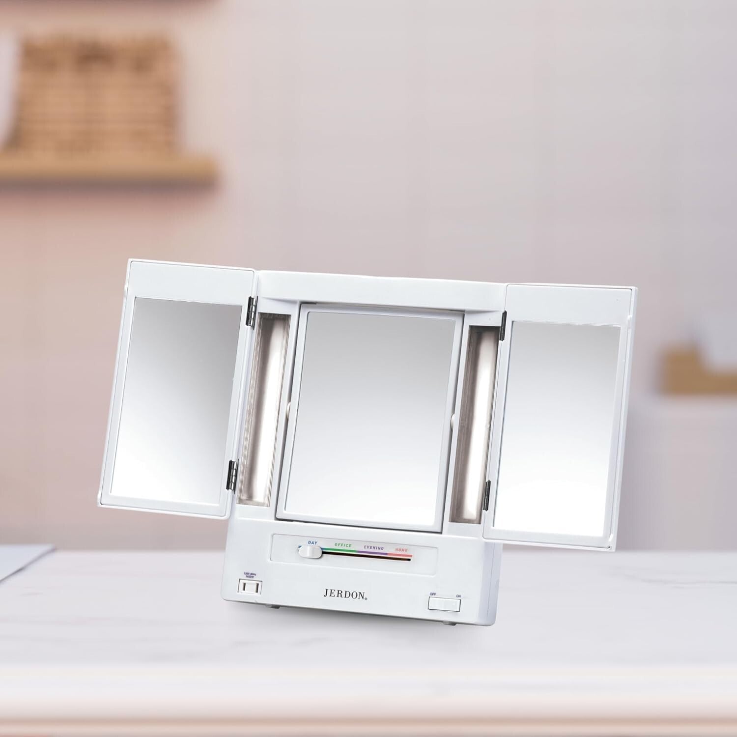 Tri-Fold Makeup Mirror with Lights - 5X & 1X Magnification for Elegant Grooming