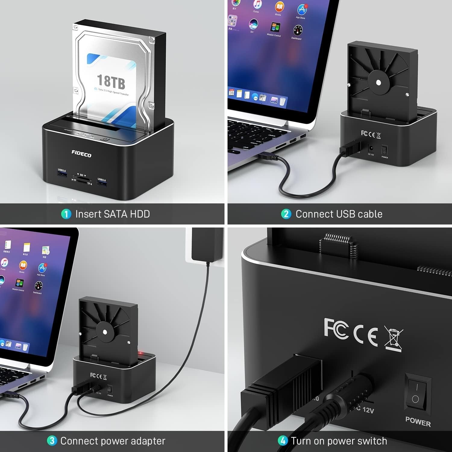 Elegant Aluminum USB 3.0 HDD Dock - Supports 18TB, Compatible with Windows/Mac