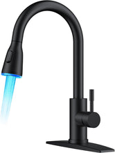 Load image into Gallery viewer, Farmhouse Style Matte Black Kitchen Faucet with Pull Down Sprayer &amp; LED Features