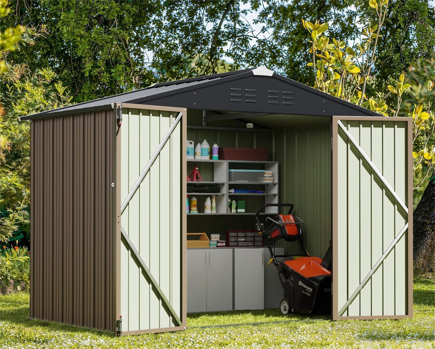 Stylish 8'x6' Metal Utility Shed with Sliding Doors for Organized Outdoors
