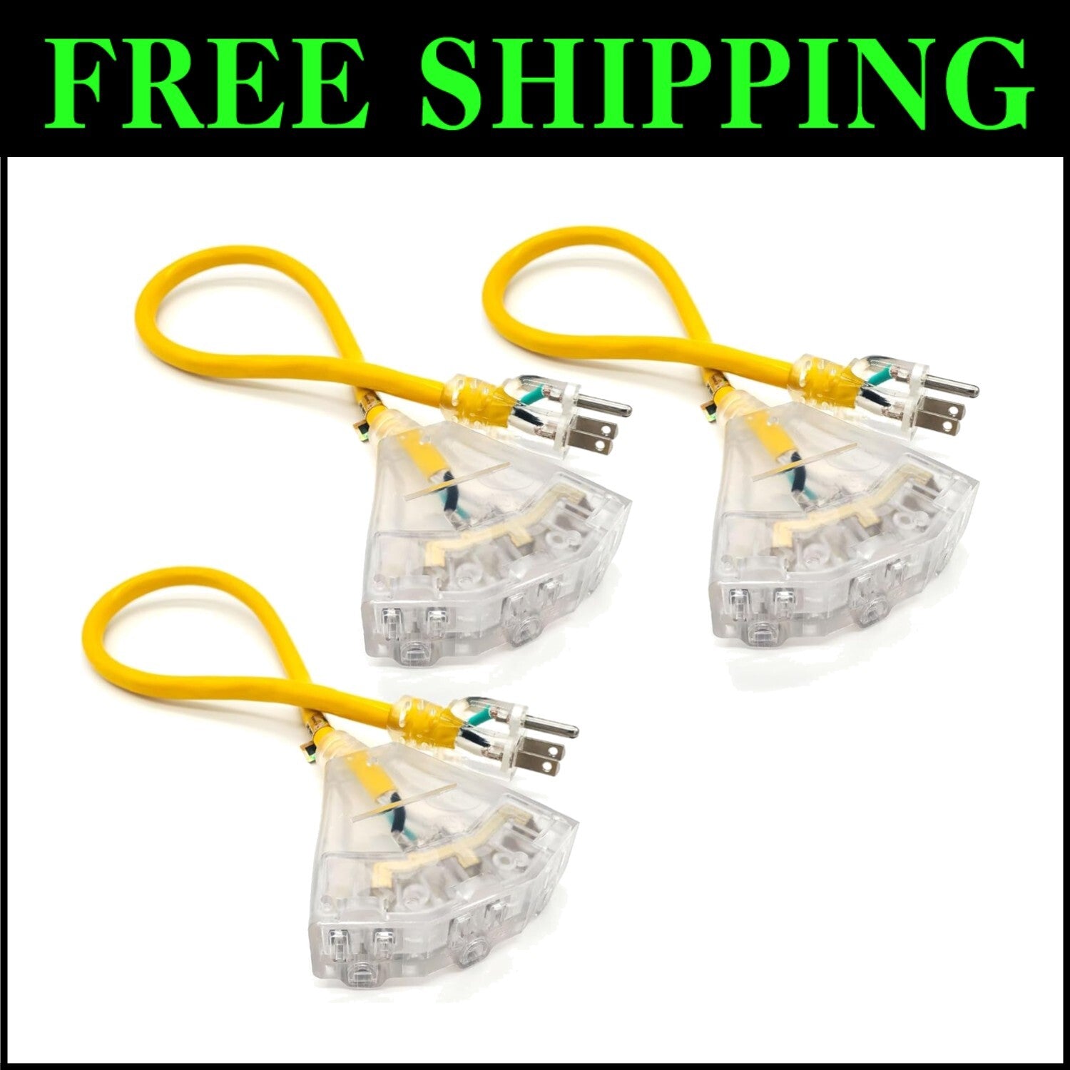 Compact 2 ft Heavy Duty 12-Gauge Extension Cords - 3 Pack, Flexible and Reliable