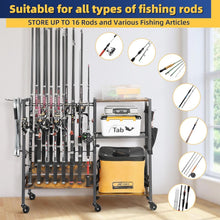 Load image into Gallery viewer, Professional Fishing Gear Storage on Wheels - 16 Rod Holder with Rubber Support