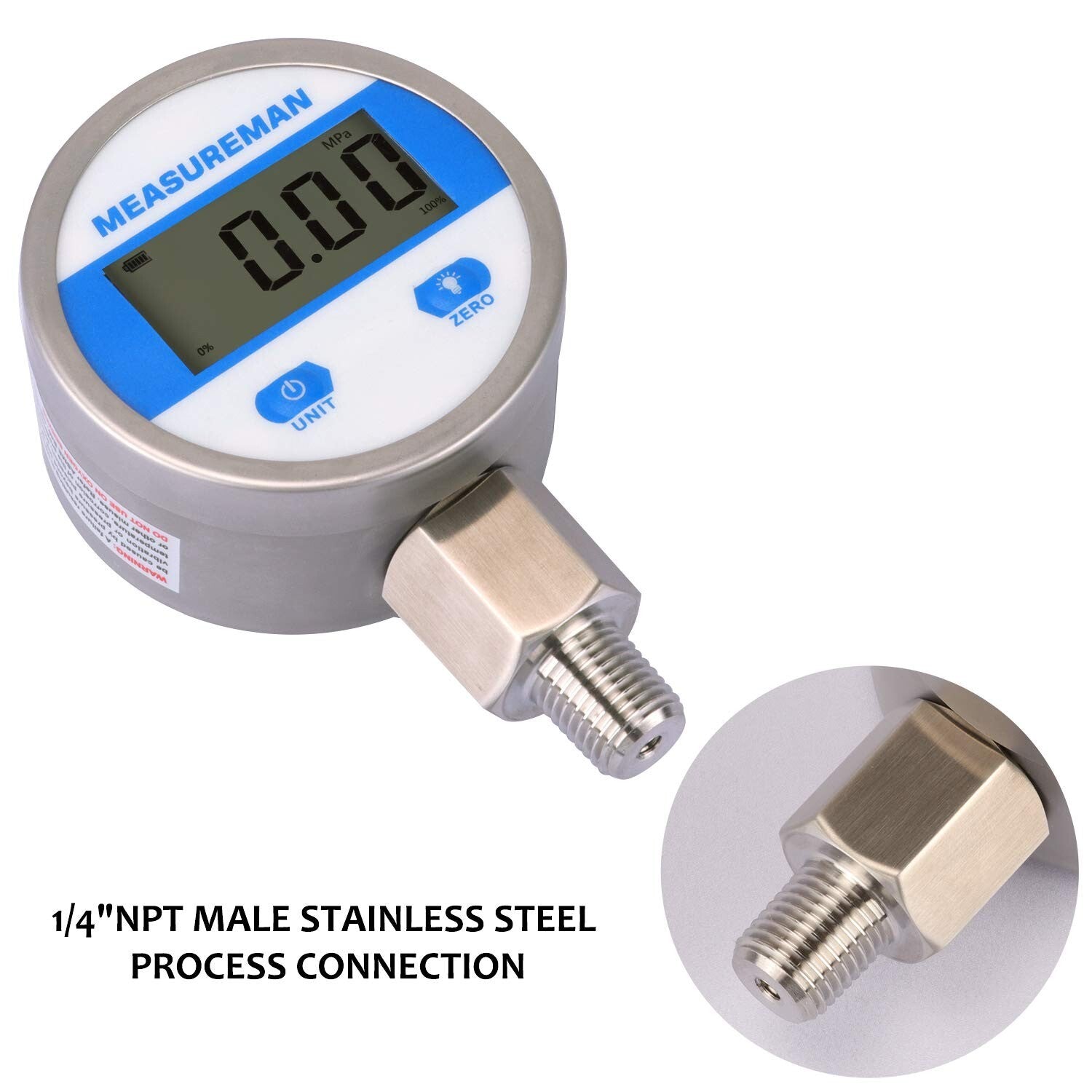 2-1/2" Digital Industrial Pressure Gauge - Stainless Steel 0-60 psi Accuracy