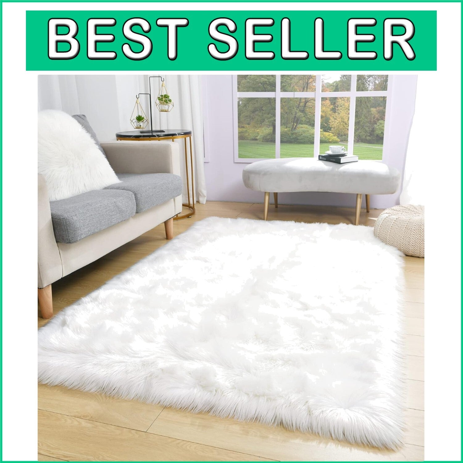 Luxury 3x5 Faux Fur Shag Rug - Plush White Carpet for Bedroom & Living Room