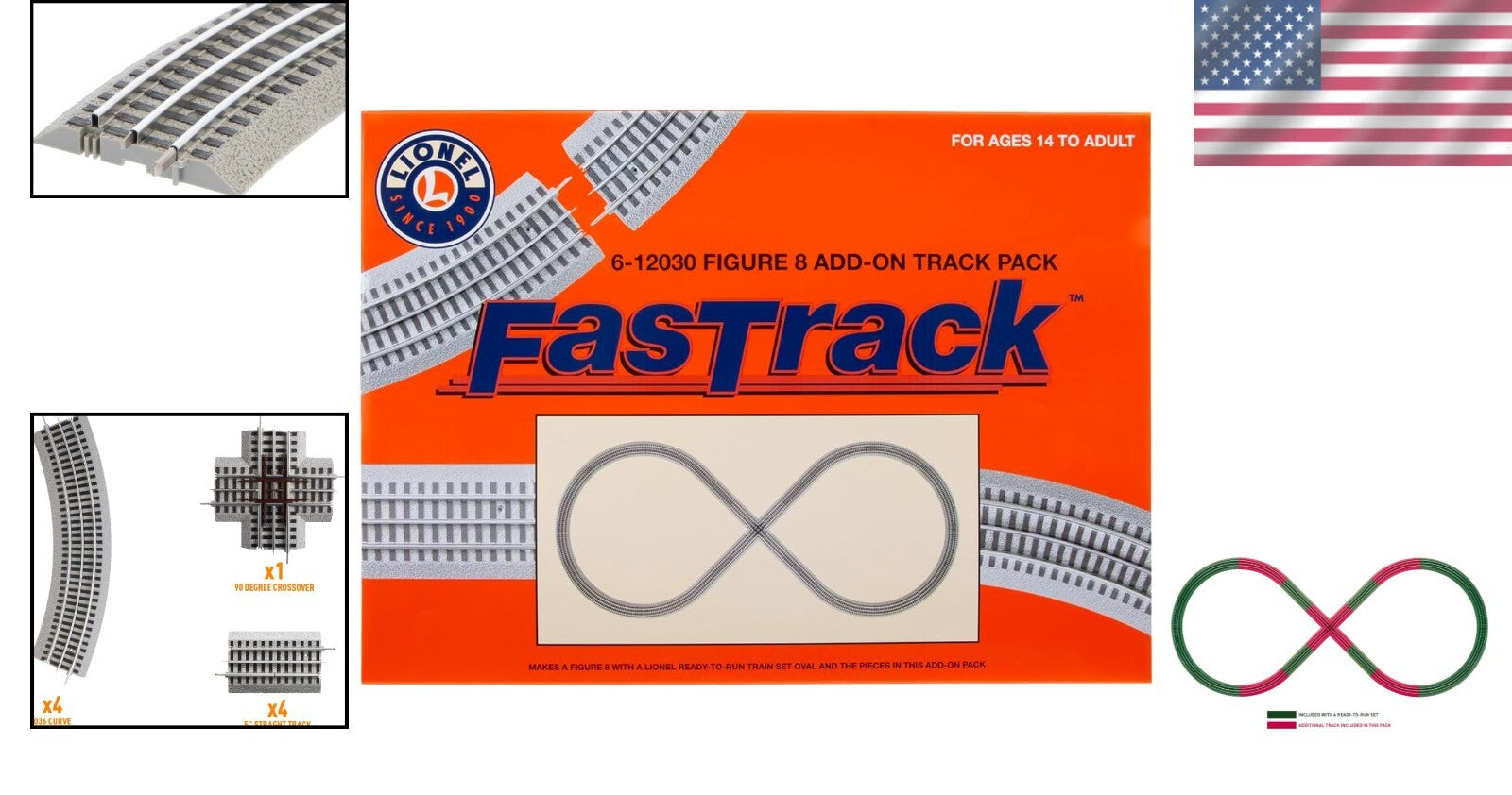 FasTrack Figure-8 Add-On Track Pack for O Gauge Train Layouts - Easy Assembly