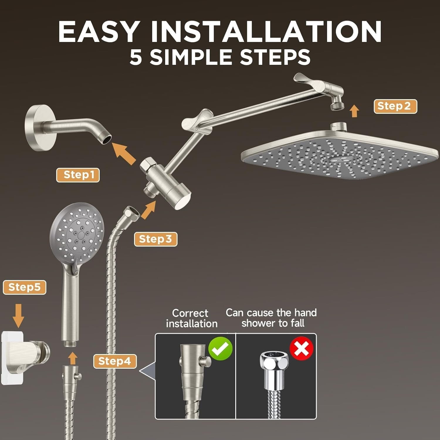 Adjustable 11.8 Inch Rain Showerhead Combo with 6 Spray Modes & Anti-Leak Design