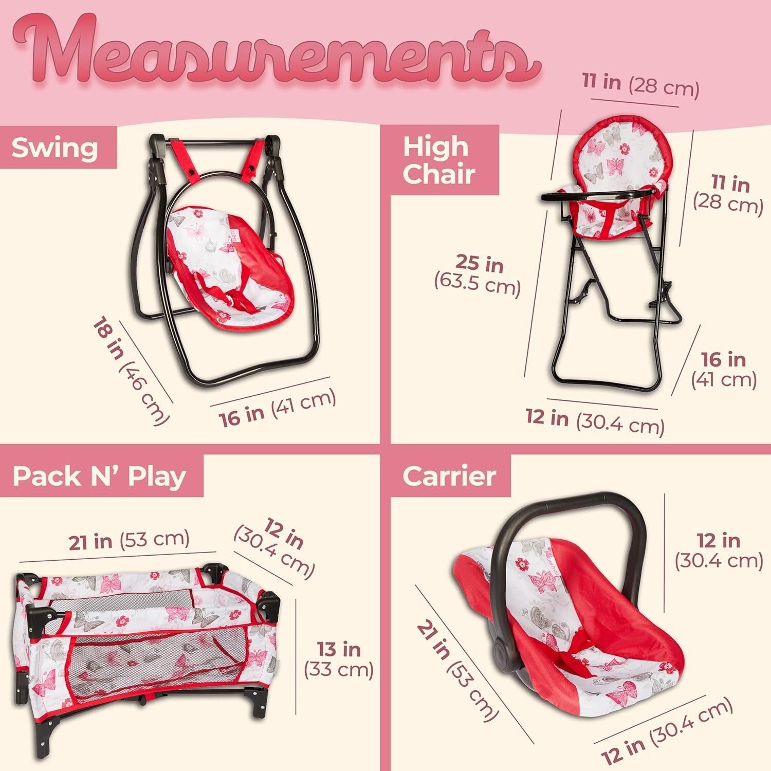 18-Inch Baby Doll Nursery Playset with Crib, Swing & High Chair - Gift-Ready