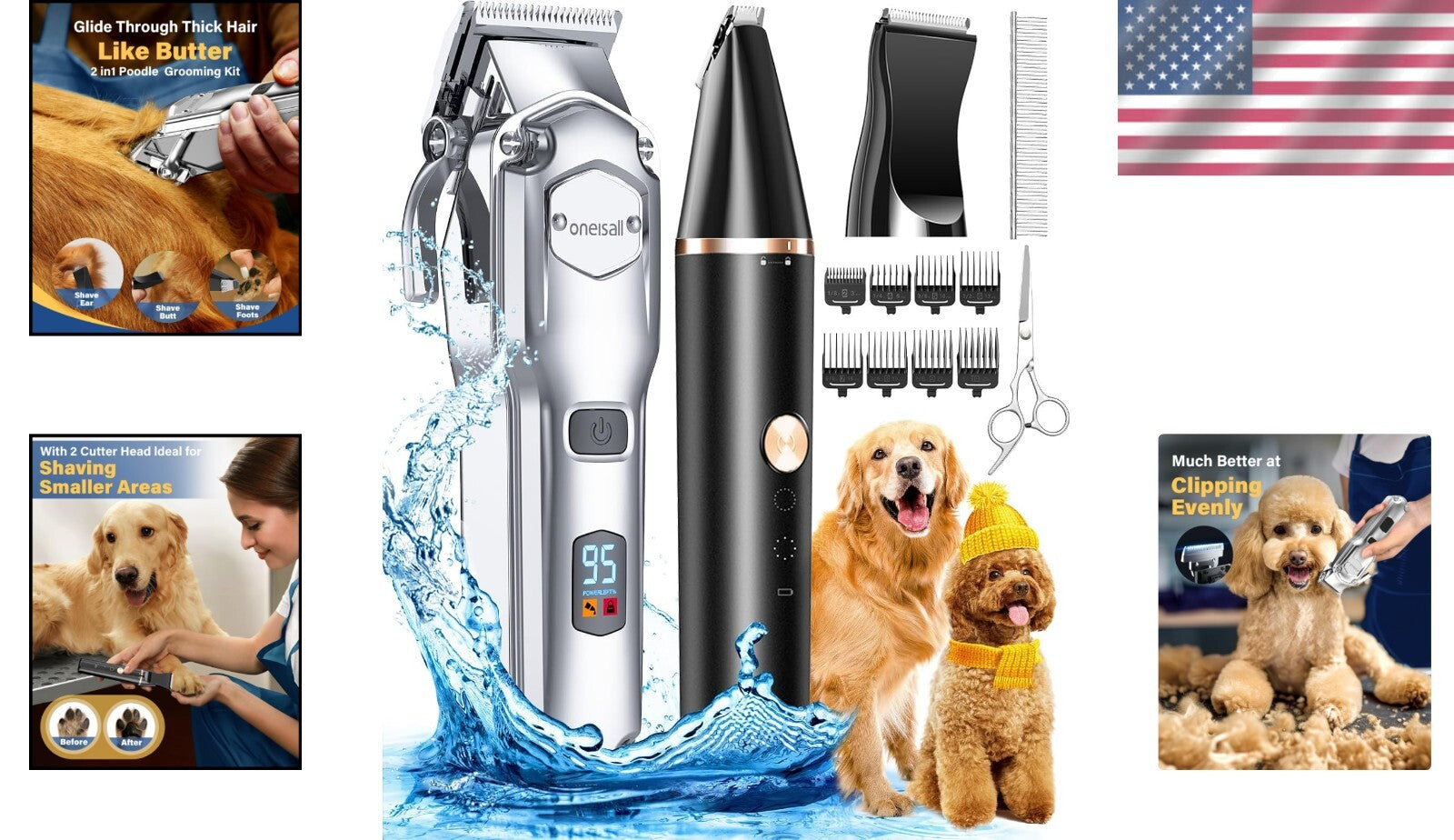 Rechargeable Waterproof Dog Clippers - Perfect for Thick Hair, Quiet Operation
