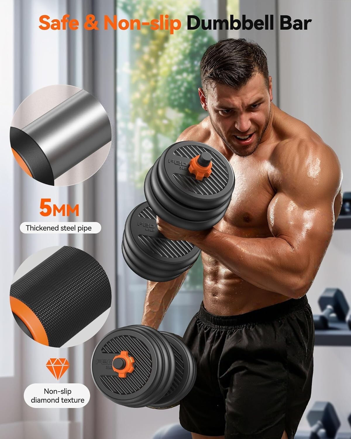 5-in-1 Adjustable Dumbbell Set: Versatile 20/30/40/45/70/90lbs Fitness Equipment