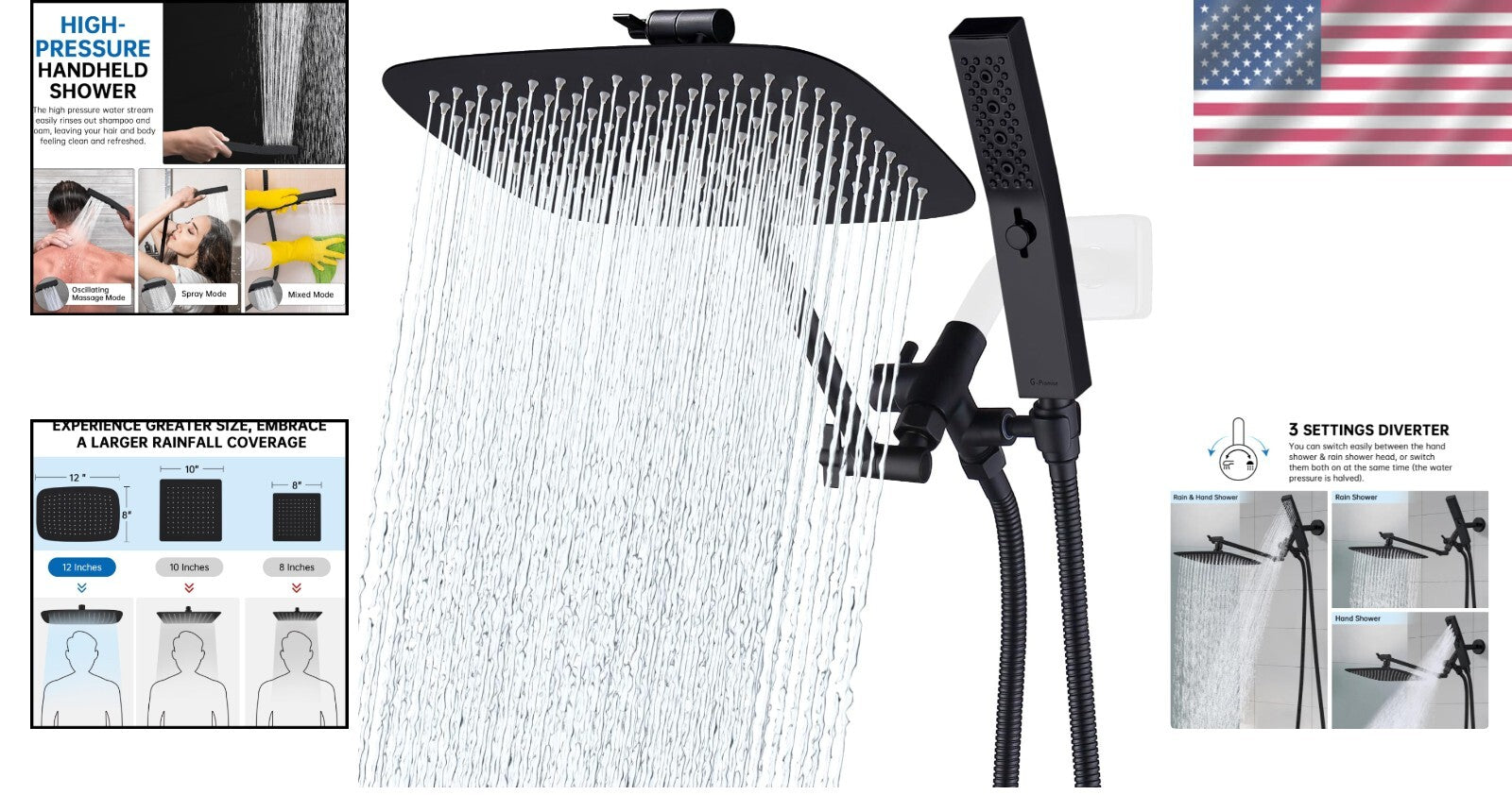 Modern 12-Inch Rain Shower Head Combo with Handheld Wand & Easy Install Features