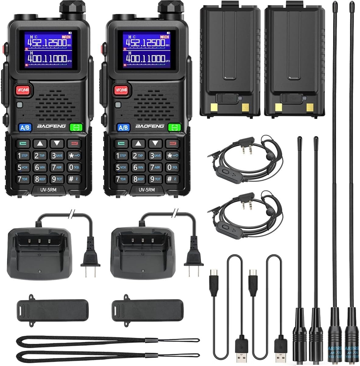 Multi-Band Ham Radio with 2500mAh Battery, NOAA Receiver - 2 Pack Walkie Talkies