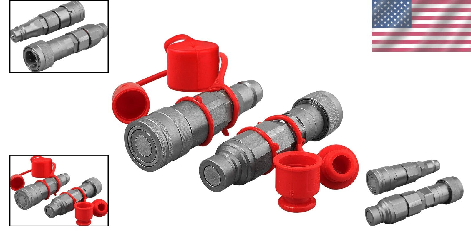 Compact Brass Hydraulic Coupler Adapter Set with Dust Caps for Clean Connections