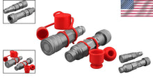Load image into Gallery viewer, Compact Brass Hydraulic Coupler Adapter Set with Dust Caps for Clean Connections